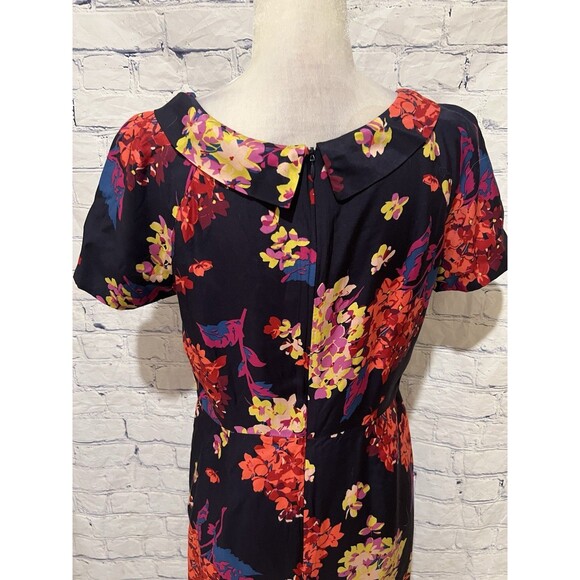 Boden Floral Sheath Silk Blend Roll Collar Dress Navy Size 8 - Picture 5 of 7